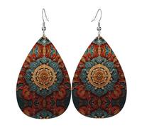 JKDGOJ Sense of History Wreath Pattern Water droplet pendant earrings and leather earrings, suitable as holiday birthday gifts for women