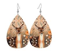 JKDGOJ Serious deer Pattern Water droplet pendant earrings and leather earrings, suitable as holiday birthday gifts for women