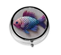 JKDGOJ Shiny Metal Fish Pattern Round Mini Pill Box with 3 compartments for Pill Storage and Portable Travel