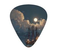 JKDGOJ Ships in the Moonlight Pattern Guitar plectrum 12 pieces with three thickness plectrum combinations suitable for bass and ukulele