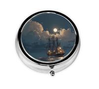 JKDGOJ Ships in The Moonlight Pattern Round Mini Pill Box with 3 compartments for Pill Storage and Portable Travel