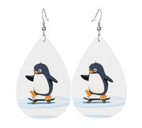 JKDGOJ Skateboard penguin Pattern Water droplet pendant earrings and leather earrings, suitable as holiday birthday gifts for women