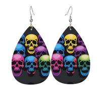 JKDGOJ Skeletons are wailing Pattern Water droplet pendant earrings and leather earrings, suitable as holiday birthday gifts for women