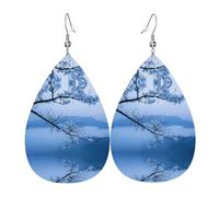 JKDGOJ Small Flower On Thin Twig Pattern Water droplet pendant earrings and leather earrings, suitable as holiday birthday gifts for women