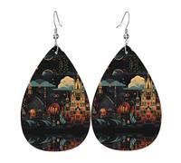 JKDGOJ small towns Pattern Water droplet pendant earrings and leather earrings, suitable as holiday birthday gifts for women