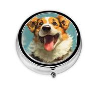 JKDGOJ Smiling Little Corgi Pattern Round Mini Pill Box with 3 compartments for Pill Storage and Portable Travel