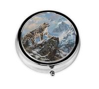 JKDGOJ Snow Leopard Patrol Mountain Pattern Round Mini Pill Box with 3 compartments for Pill Storage and Portable Travel