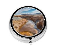 JKDGOJ Source of Water in The Desert Pattern Round Mini Pill Box with 3 compartments for Pill Storage and Portable Travel