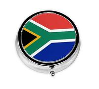 JKDGOJ South Africa Flag Pattern Round Mini Pill Box with 3 compartments for Pill Storage and Portable Travel