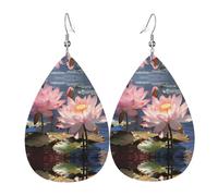 JKDGOJ Splendid Lotus Flower Pattern Water droplet pendant earrings and leather earrings, suitable as holiday birthday gifts for women