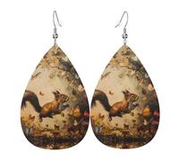 JKDGOJ Squirrel chasing butterflies Pattern Water droplet pendant earrings and leather earrings, suitable as holiday birthday gifts for women