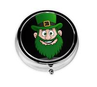 JKDGOJ St. Patrick's Old Man Pattern Round Mini Pill Box with 3 compartments for Pill Storage and Portable Travel