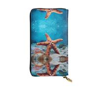 JKDGOJ Starfish on the sea floor Prints Women's leather long handheld wallet large capacity credit card zipper bag