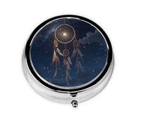JKDGOJ Starry Dream Catcher Pattern Round Mini Pill Box with 3 compartments for Pill Storage and Portable Travel
