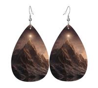 JKDGOJ Stars over the mountains Pattern Water droplet pendant earrings and leather earrings, suitable as holiday birthday gifts for women