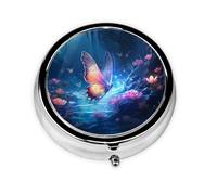 JKDGOJ Strange Butterfly Pattern Round Mini Pill Box with 3 compartments for Pill Storage and Portable Travel