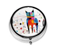 JKDGOJ Strange Cat Pattern Round Mini Pill Box with 3 compartments for Pill Storage and Portable Travel