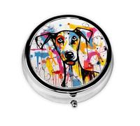JKDGOJ Strange Doodle Dog Pattern Round Mini Pill Box with 3 compartments for Pill Storage and Portable Travel