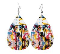 JKDGOJ Strange Doodle Dog Pattern Water droplet pendant earrings and leather earrings, suitable as holiday birthday gifts for women