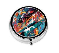 JKDGOJ Strange Watercolor Pattern Round Mini Pill Box with 3 compartments for pill storage and portable travel