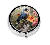JKDGOJ Swallow in The Flowers Pattern Round Mini Pill Box with 3 compartments for Pill Storage and Portable Travel
