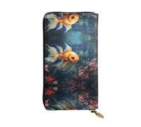 JKDGOJ Swimming goldfish Prints Women's leather long handheld wallet large capacity credit card zipper bag