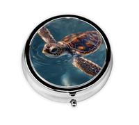 JKDGOJ Swimming Little Turtle Pattern Round Mini Pill Box with 3 compartments for Pill Storage and Portable Travel