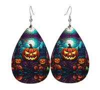 JKDGOJ Terror Pumpkin Pattern Water droplet pendant earrings and leather earrings, suitable as holiday birthday gifts for women