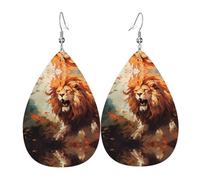 JKDGOJ The angry lion. Pattern Water droplet pendant earrings and leather earrings, suitable as holiday birthday gifts for women