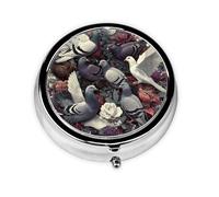 JKDGOJ The Dove in The Wreath Pattern Round Mini Pill Box with 3 compartments for Pill Storage and Portable Travel
