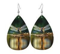 JKDGOJ The Dragonfly Flies Pattern Water droplet pendant earrings and leather earrings, suitable as holiday birthday gifts for women
