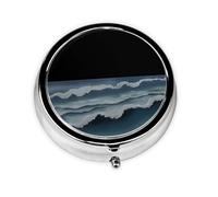 JKDGOJ The Endless sea Pattern Round Mini Pill Box with 3 compartments for Pill Storage and Portable Travel