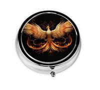 JKDGOJ The Golden Phoenix Pattern Round Mini Pill Box with 3 compartments for Pill Storage and Portable Travel