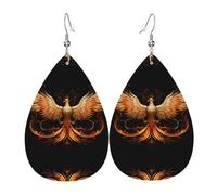 JKDGOJ The Golden Phoenix Pattern Water droplet pendant earrings and leather earrings, suitable as holiday birthday gifts for women