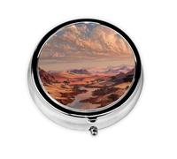 JKDGOJ The Golden Red Desert Pattern Round Mini Pill Box with 3 compartments for Pill Storage and Portable Travel