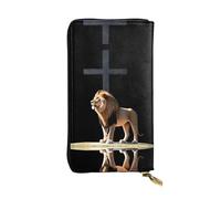 JKDGOJ The lion under the cross Prints Women's leather long handheld wallet large capacity credit card zipper bag