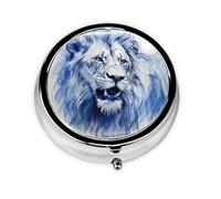 JKDGOJ The Majestic Lion. Pattern Round Mini Pill Box with 3 compartments for Pill Storage and Portable Travel