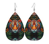 JKDGOJ The mighty tiger. Pattern Water droplet pendant earrings and leather earrings, suitable as holiday birthday gifts for women