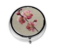 JKDGOJ The Proud Plum Blossom Pattern Round Mini Pill Box with 3 compartments for Pill Storage and Portable Travel