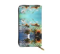 JKDGOJ The Quiet Dragonfly Prints Women's leather long handheld wallet large capacity credit card zipper bag