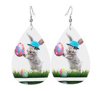 JKDGOJ The rabbit holding an easter egg Pattern Water droplet pendant earrings and leather earrings, suitable as holiday birthday gifts for women