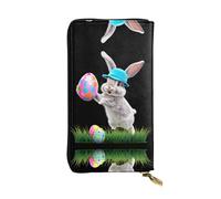 JKDGOJ The rabbit holding an easter egg Prints Women's leather long handheld wallet large capacity credit card zipper bag