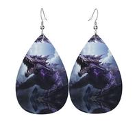 JKDGOJ The roaring dragon. Pattern Water droplet pendant earrings and leather earrings, suitable as holiday birthday gifts for women