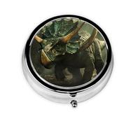 JKDGOJ The Terrifying Triceratops Pattern Round Mini Pill Box with 3 compartments for Pill Storage and Portable Travel