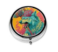 JKDGOJ The Wolf wielding a Hammer Pattern Round Mini Pill Box with 3 compartments for Pill Storage and Portable Travel