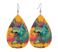 JKDGOJ The wolf wielding a hammer Pattern Water droplet pendant earrings and leather earrings, suitable as holiday birthday gifts for women