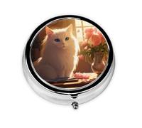 JKDGOJ Tibetan Long-haired cat Pattern Round Mini Pill Box with 3 compartments for Pill Storage and Portable Travel