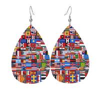 JKDGOJ Various flags Pattern Water droplet pendant earrings and leather earrings, suitable as holiday birthday gifts for women
