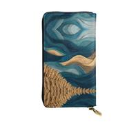 JKDGOJ Waves in the wheat field Prints Women's leather long handheld wallet large capacity credit card zipper bag