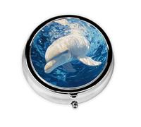 JKDGOJ White Dolphin Pattern Round Mini Pill Box with 3 compartments for Pill Storage and Portable Travel